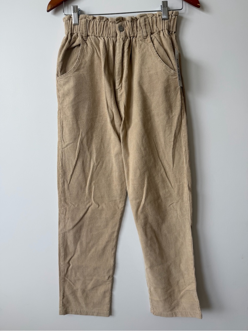 12th Tribe Beige Corduroy Pants with Elastic Waist